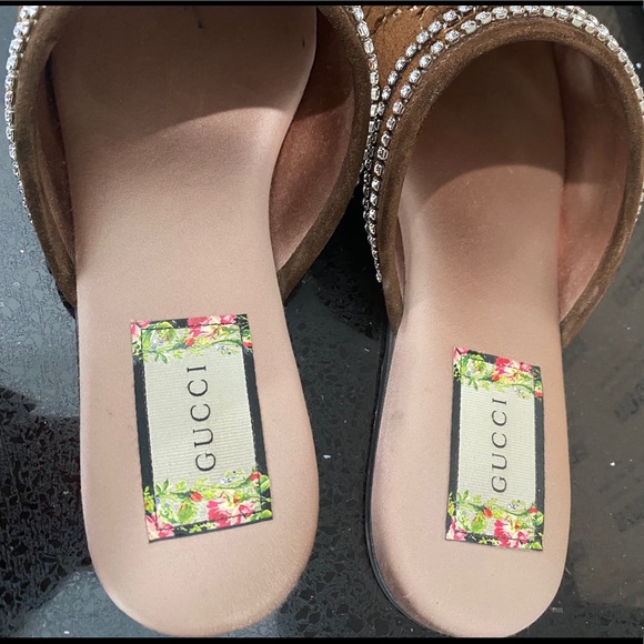 Gucci GG Brown Suede Slippers With Crystal Trim - Picture 4 of 6